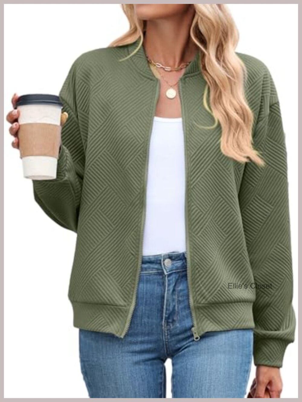 Women Textured Bomber Jacket Lightweight Casual Zipper Coat
